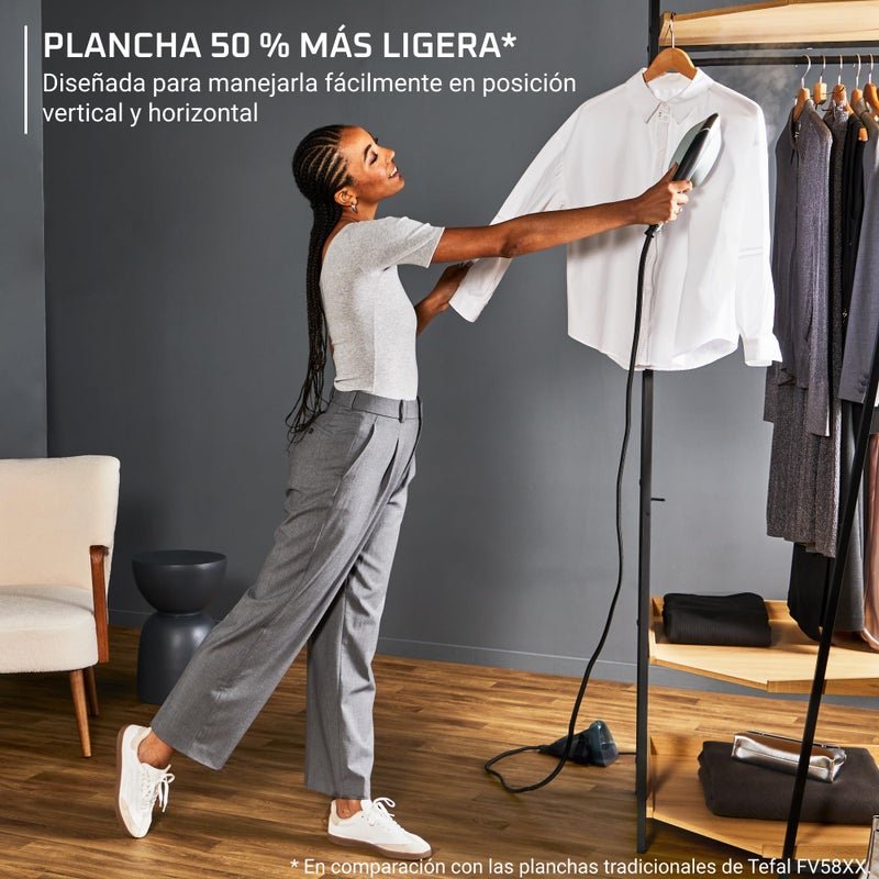 Rowenta مكواة بخار مزدوجة 2 في 1 من روينتا، 1700 واط، قاعدة من الفولاذ المقاوم للصدأ، خفيفة الوزن للغاية، خزان ماء قابل للفصل سعة 13.5 أونصة، مكواة ملابس، مضادة للتنقيط، سوداء وخضراء، JR4030 - Image 2