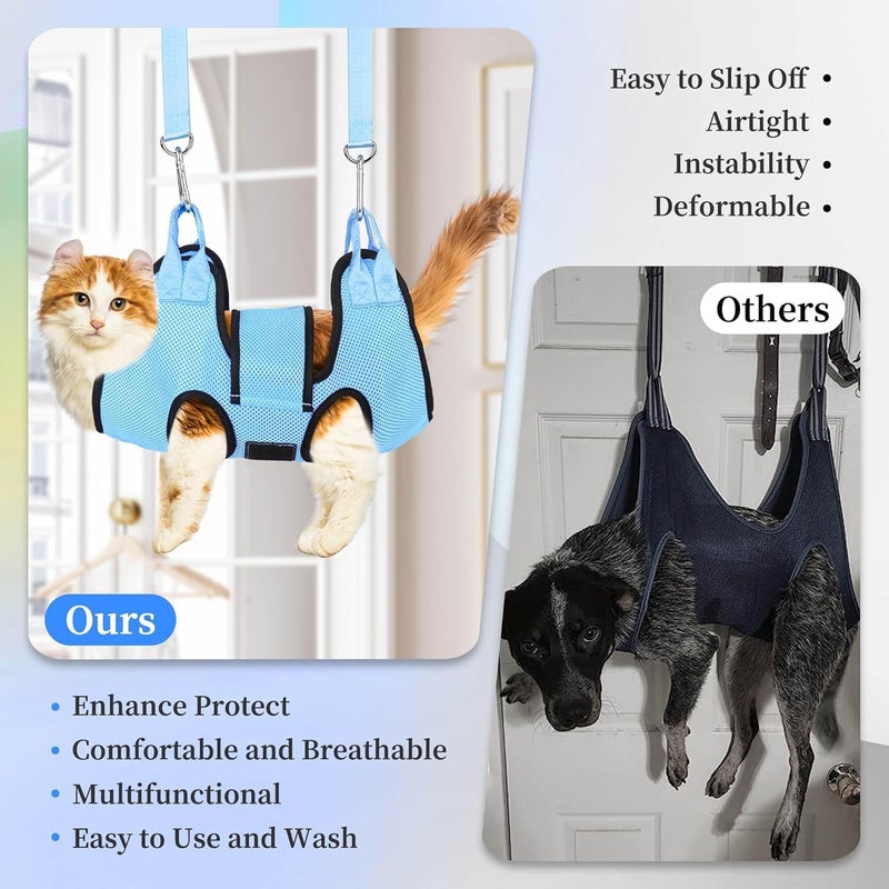 Cat Grooming Hammock with Nail Care Kit, Cat and dog grooming hammock, Blue Mesh Double-Layer Support Harness, S/M/L Sizes, with Nail Clipper, Comb and Safety Belt (S) - Image 3