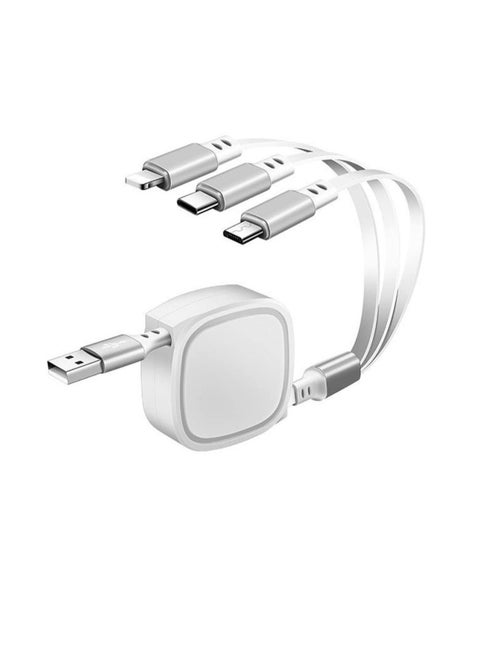 3 in 1 Multi USB Charger Cable Retractable Multiple Charging Cord Adapter with Phone Mini Type C Micro USB Port Connectors Compatible with Cell Phones Tablets Universal Use