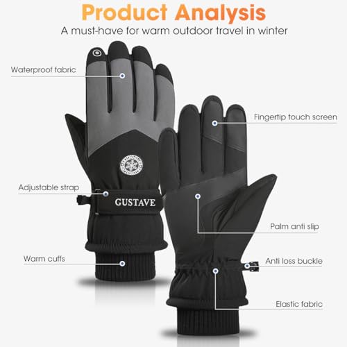 GUSTAVE® Polyurethane Winter Gloves for Men Women Warm Splashproof Windproof Riding Gloves Touch Screen Finger Anti-Slip Design, Ski Gloves, Bike Gloves, Cycling - Image 5