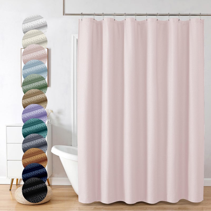 OVZME Berry Pink Shower Curtain, Kids Bathroom Curtain 72 Inch Long, 3D Embossed Fabric Waffle Shower Curtain, Luxury Hotel Quality Bathroom Curtain, 72 x 72 Inches - Image 1