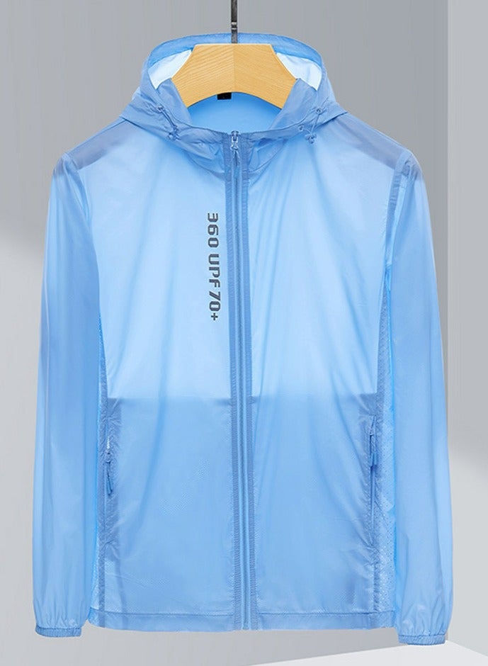 Loquat Mens Sun Protection Jacket Ultra Light Thin Breathable Outdoor Hoodie Skin Clothing Light Blue