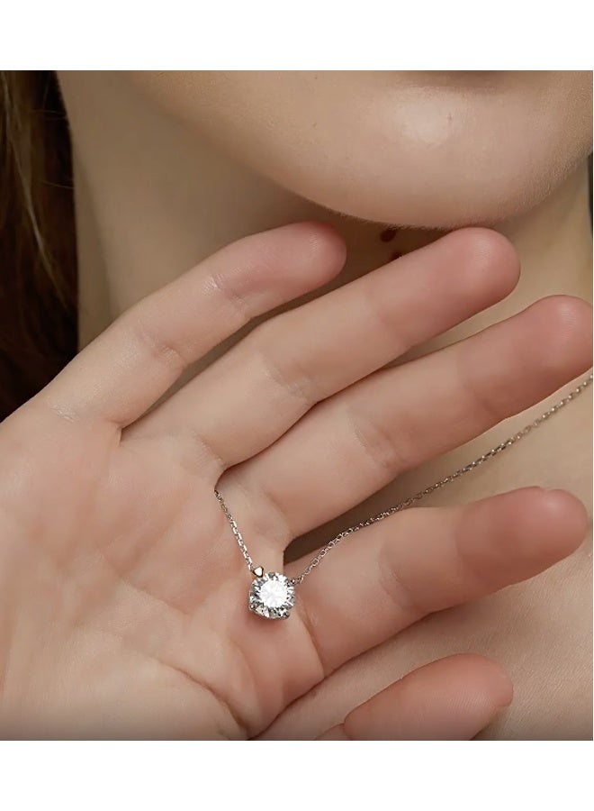 925 Sterling Silver Moissanite Necklace - 2 CT Moissanite Pendant Necklace for Women -Premium 18K White Gold Plated- D-Color-VVS1, GRA Certified Moissanite, Necklace for Girlfriend