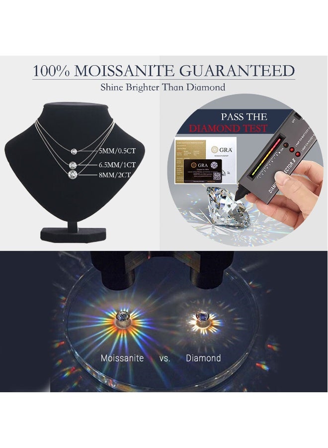 925 Sterling Silver Moissanite Necklace - 2 CT Moissanite Pendant Necklace for Women -Premium 18K White Gold Plated- D-Color-VVS1, GRA Certified Moissanite, Necklace for Girlfriend