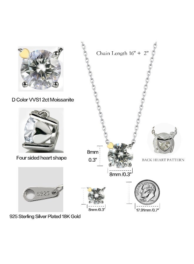 925 Sterling Silver Moissanite Necklace - 2 CT Moissanite Pendant Necklace for Women -Premium 18K White Gold Plated- D-Color-VVS1, GRA Certified Moissanite, Necklace for Girlfriend