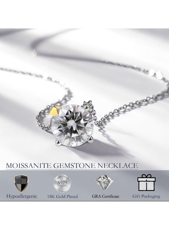 925 Sterling Silver Moissanite Necklace - 2 CT Moissanite Pendant Necklace for Women -Premium 18K White Gold Plated- D-Color-VVS1, GRA Certified Moissanite, Necklace for Girlfriend