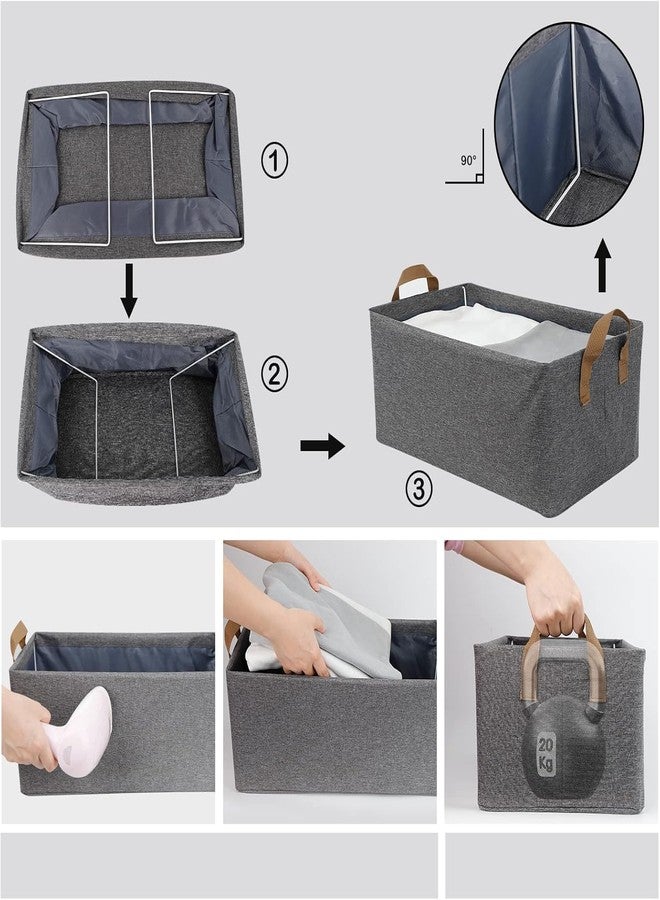 Japak Foldable Cloth Storage Basket with Metal Frame & Handles – Clothes Organizer for Wardrobe, Toys, Shelves & Home Storage Solutions (Grey, Pack of 1) - Image 5