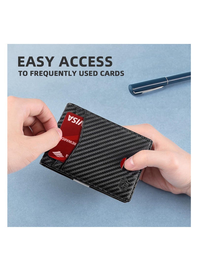 محفظة رجال رفيعة مانعة لتقنية RFID مع 12 فتحة بطاقات، تصميم جلد مزدوج بسيط، نافذة هوية، صندوق هدايا متضمن - Image 2
