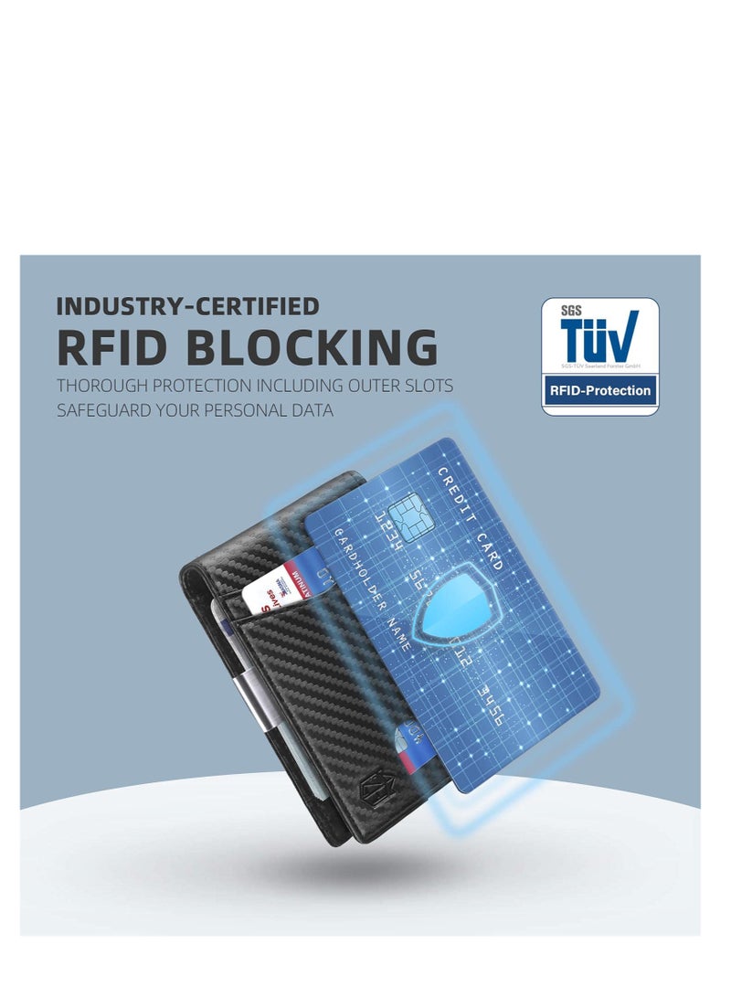 محفظة رجال رفيعة مانعة لتقنية RFID مع 12 فتحة بطاقات، تصميم جلد مزدوج بسيط، نافذة هوية، صندوق هدايا متضمن - Image 3