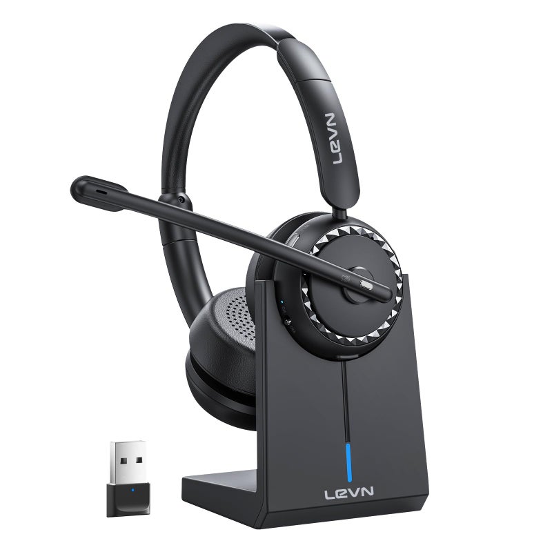 LEVN Wireless Headset, Wireless Headset with Mic for Work, AI Noise Cancelling, 65 Hrs Working Time, Bluetooth Headphones with Microphone from Computer/Call Center/Teams - Image 1