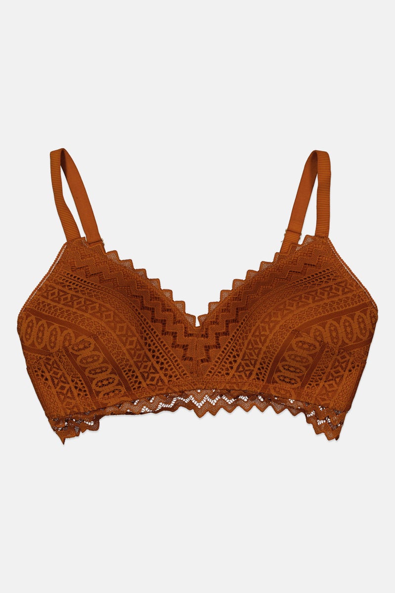 Etam Women Padded Lace Bra, Brown  - Image 1