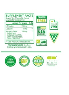 Zhou Energy + Focus Caffeine + L-tHEANINE 60 VegCaps  - Image 2