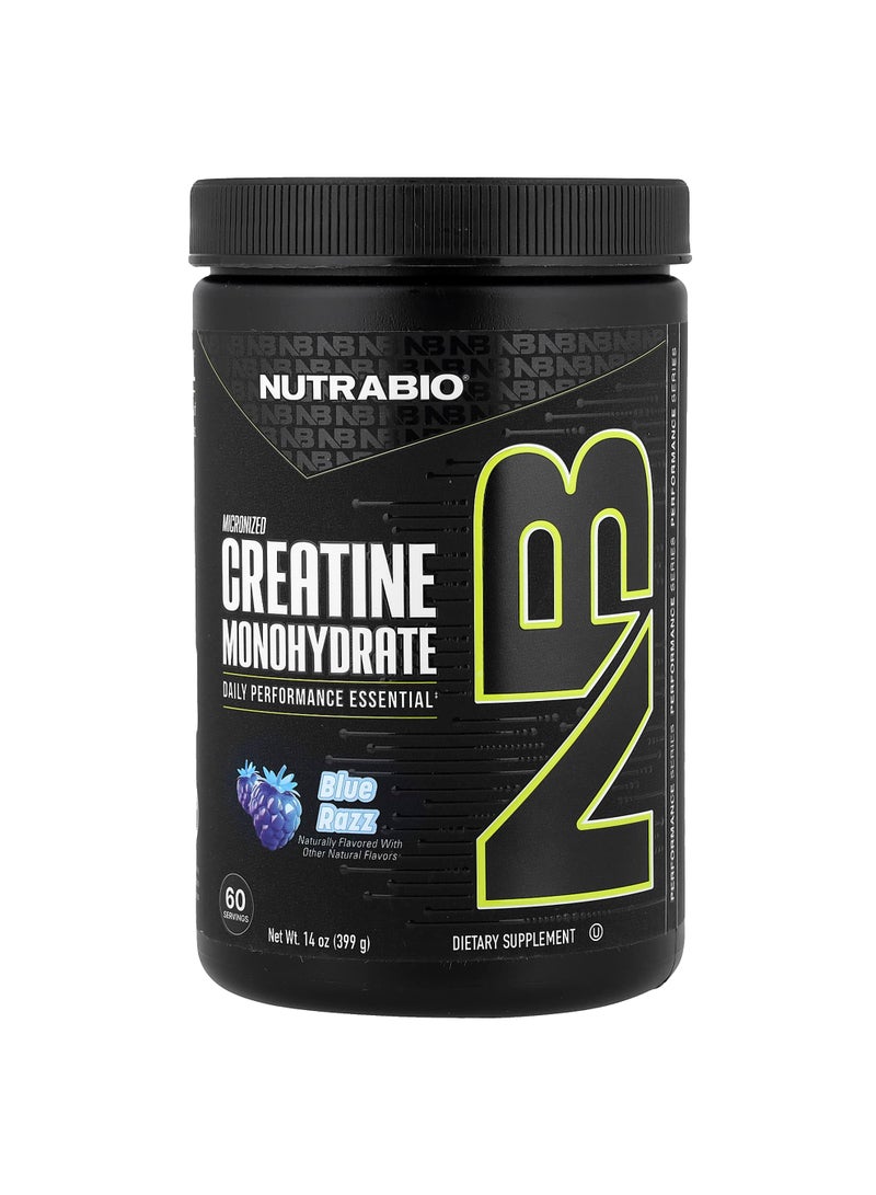 NutraBio Micronized Creatine Monohydrate, Blue Razz, 14 oz (399 g)