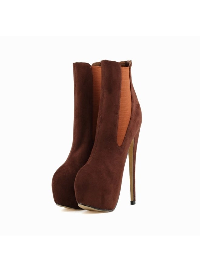 Loquat Waterproof platform ultra-thin heel Martin-style short boots Heel height: 14cm, platform height: 4cm Coffee  - Image 1
