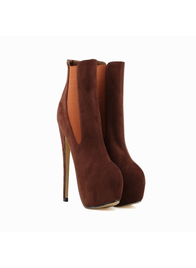 Loquat Waterproof platform ultra-thin heel Martin-style short boots Heel height: 14cm, platform height: 4cm Coffee  - Image 2