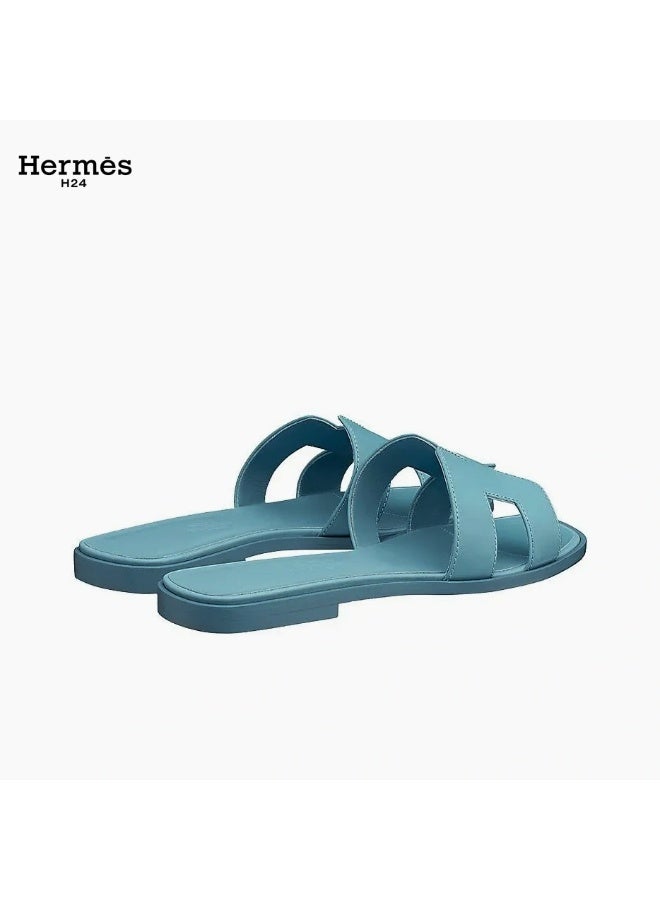 Hermes H24 حذاء مسطح مفتوح من الأمام من جلد العجل من Hermes H24 Oran، بنمط H، للنساء، صيفي، أزرق بحري - Image 2