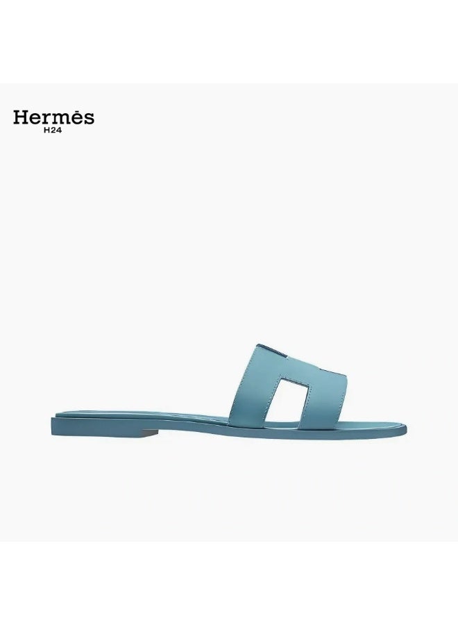 Hermes H24 حذاء مسطح مفتوح من الأمام من جلد العجل من Hermes H24 Oran، بنمط H، للنساء، صيفي، أزرق بحري - Image 3