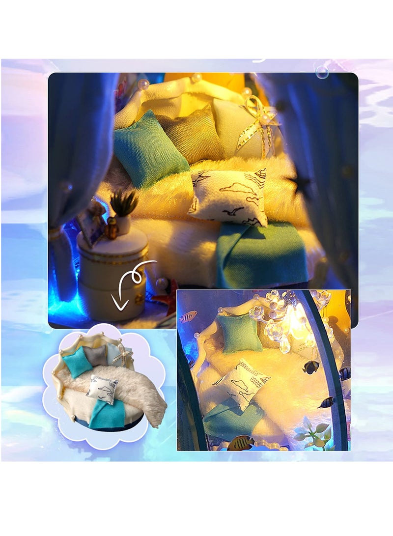 Excefore DIY Miniature Dollhouse Kit, Miniature House Kit 1:24 Scale,Tiny House kit with Furniture, Great Handmade Crafts Gift for Father's Day, Sweet Home of Mermaid Princess  - Image 5