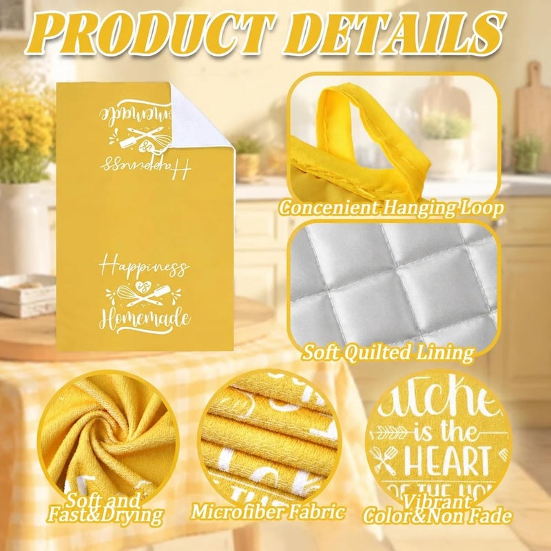 Sratte 6 Pcs Farmhouse Kitchen Towels Pot Holders Oven Mitts Set 2 Dish Towels 2 Potholders 2 Cooking Mittens Oven Glove for Baking Cooking Grilling Supply (Yellow) - Image 5