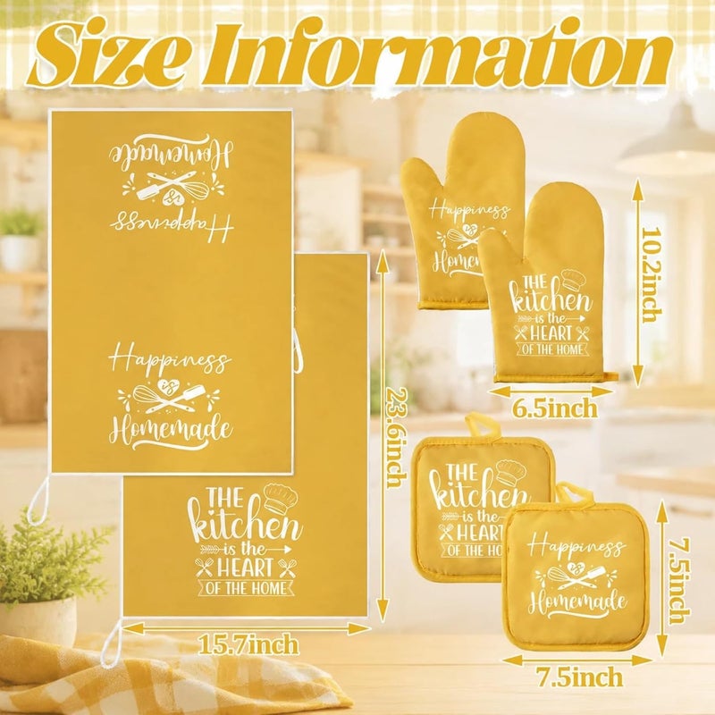 Sratte 6 Pcs Farmhouse Kitchen Towels Pot Holders Oven Mitts Set 2 Dish Towels 2 Potholders 2 Cooking Mittens Oven Glove for Baking Cooking Grilling Supply (Yellow) - Image 3