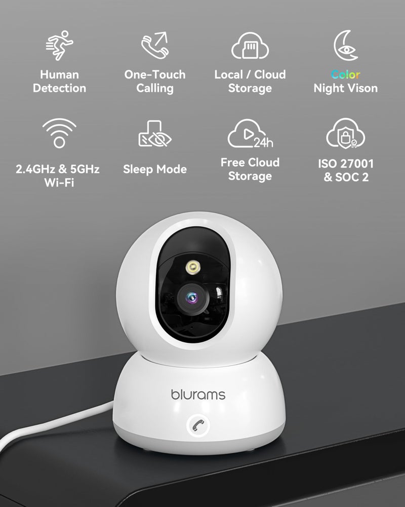 blurams 5G Indoor Camera, 2K Nanny Cam, 360Â° PTZ Pet Camera with Phone App, One-Touch Call, Color/IR Night Vision, Dual-Band Wi-Fi, Motion Tracking, Compatible with Alexa(2Pack) - Image 2