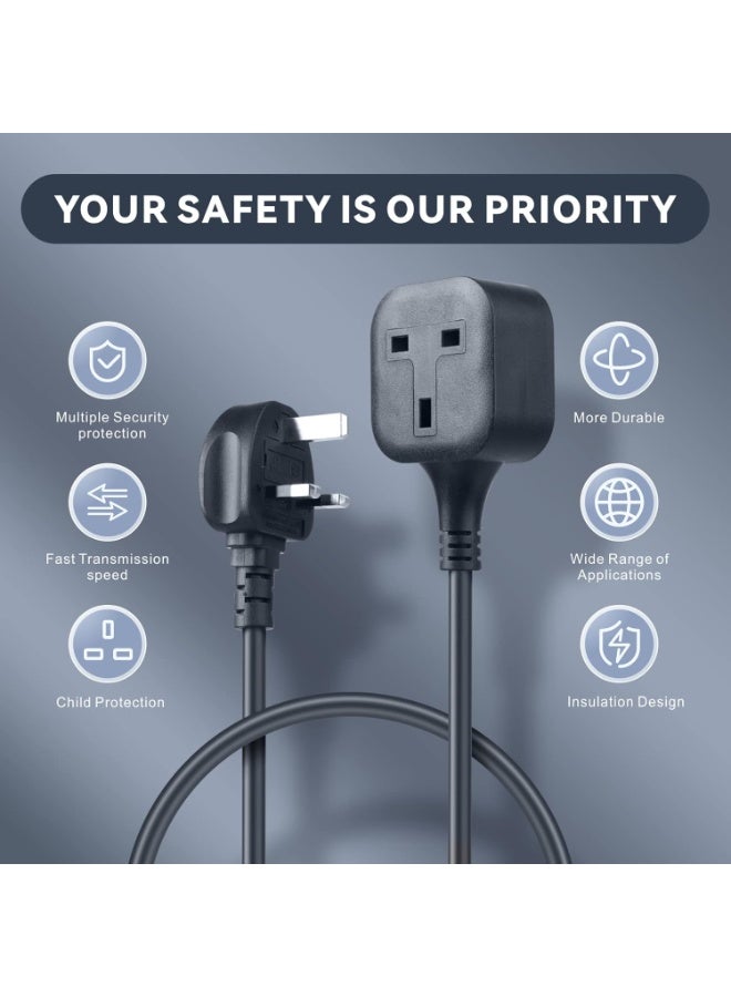 Baytion Extension Lead1 Way Extension Cord 2 Metre Cable with 2 Independent UK 3 Pin Plugs Power StripsTough and Fireproof Extension Socket for Garden - Image 5