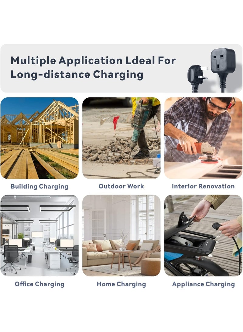 Baytion Extension Lead1 Way Extension Cord 2 Metre Cable with 2 Independent UK 3 Pin Plugs Power StripsTough and Fireproof Extension Socket for Garden - Image 3