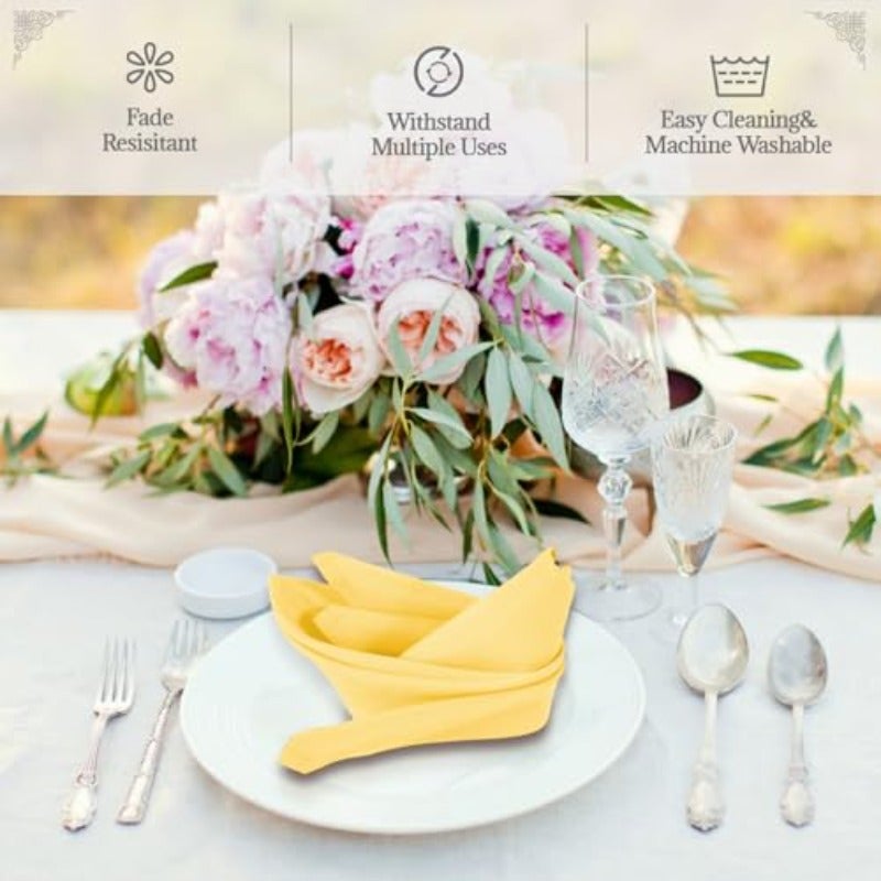 PLOYMONO Yellow Cloth Napkins - 8 Pack 17" x 17" Washable Polyester Napkins Heavy Duty 180 GSM Cloth Napkins with Hemmed Edges - Great for Restaurants Weddings Parties Banquets Dinner - Image 3