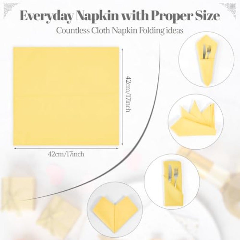 PLOYMONO Yellow Cloth Napkins - 8 Pack 17" x 17" Washable Polyester Napkins Heavy Duty 180 GSM Cloth Napkins with Hemmed Edges - Great for Restaurants Weddings Parties Banquets Dinner - Image 4