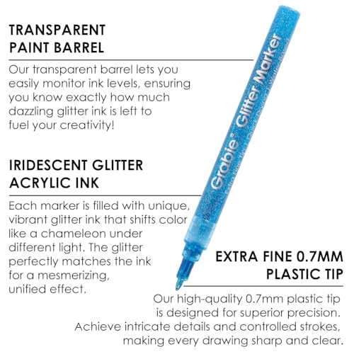 Grabie Glitter Markers, 24 Pack Extra Fine Tip Acrylic Paint Markers, Quick-Drying Water-Based Metallic Glitter Pens for Paper,Card Making, Canvas, Fabric, DIY Craft Supplies for Adult & Kids - Image 2