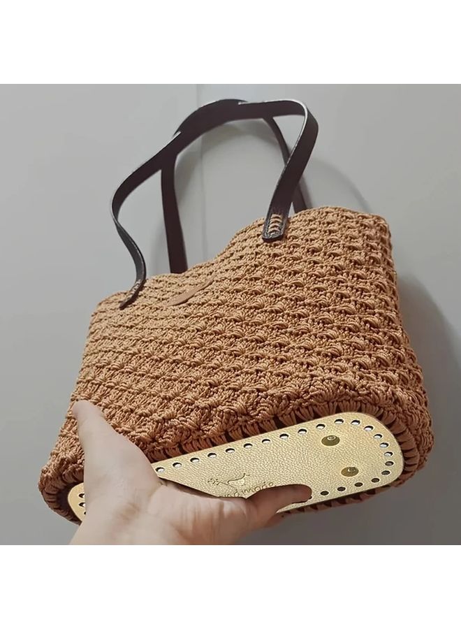 قاعدة حقيبة كروشيه بنية بيضاوية مع ثقوب مسبقة الصنع لصنع حقيبة ظهر DIY - Image 5