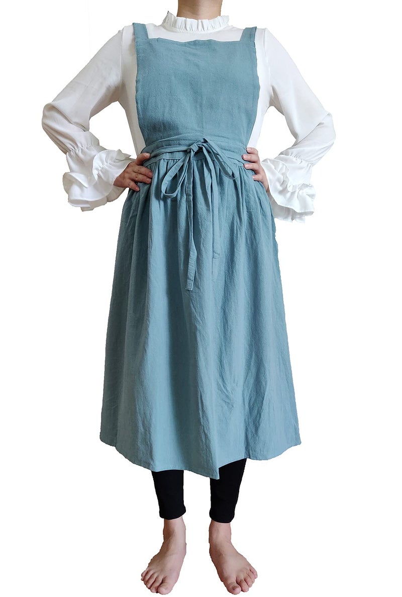 losofar Women Girls Vintage Apron Gardening Works Cross Back Pinafore Dress (green, one size) - Image 2