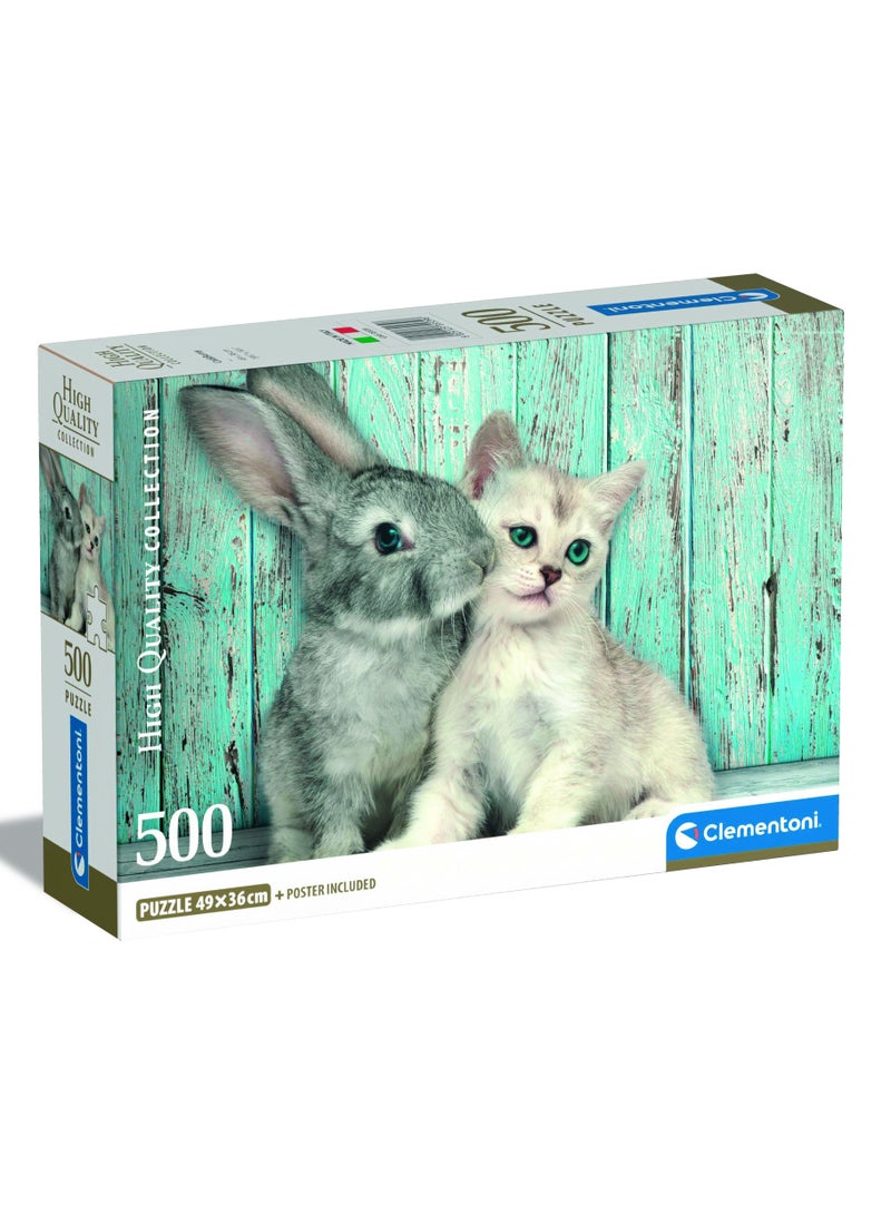 Clementoni Puzzle HQC Cat & Bunny + Poster 500 Pieces | Jigsaw Puzzle | Puzzle for Adults | Challenging Puzzle | Perfect for Stress Reliever and Puzzle Lovers | Made in Italy - Image 1