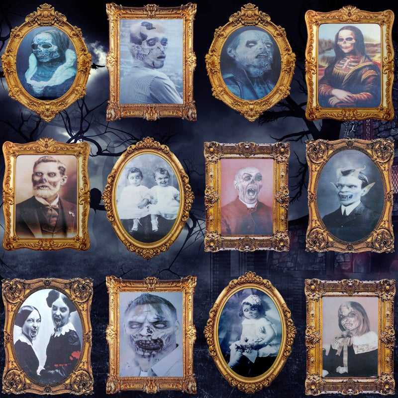 Cindeer Cindeer 12 Pcs Halloween 3D Changing Face Moving Picture Frame Scary Decor Spooky Ghost Portrait Halloween Wall Decoration for Window Wall Halloween Party Haunted House  - Image 1