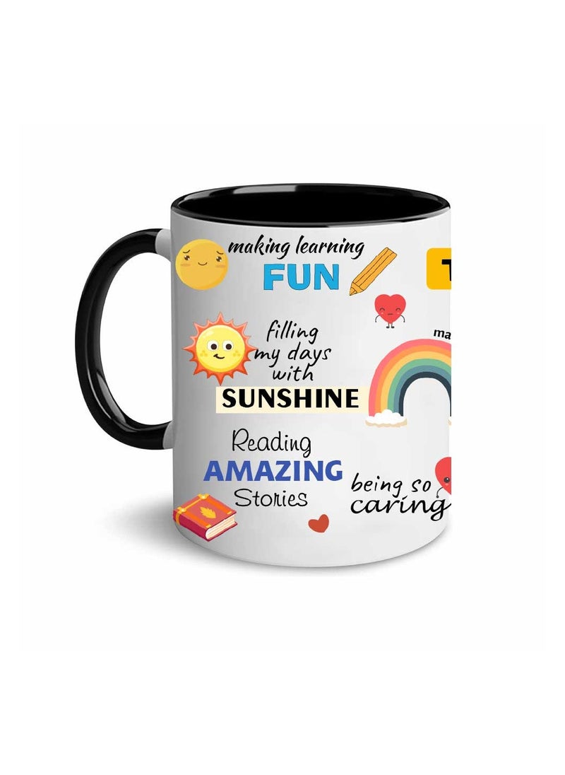 PRINTSHOP4ME Teacher's Day Black Ceramic Coffee Mug - Double-Sided Printed with Positive Quotes for Self-Care and Motivation - Gift for Teachers, Appreciation from Students and Parents  - Image 1
