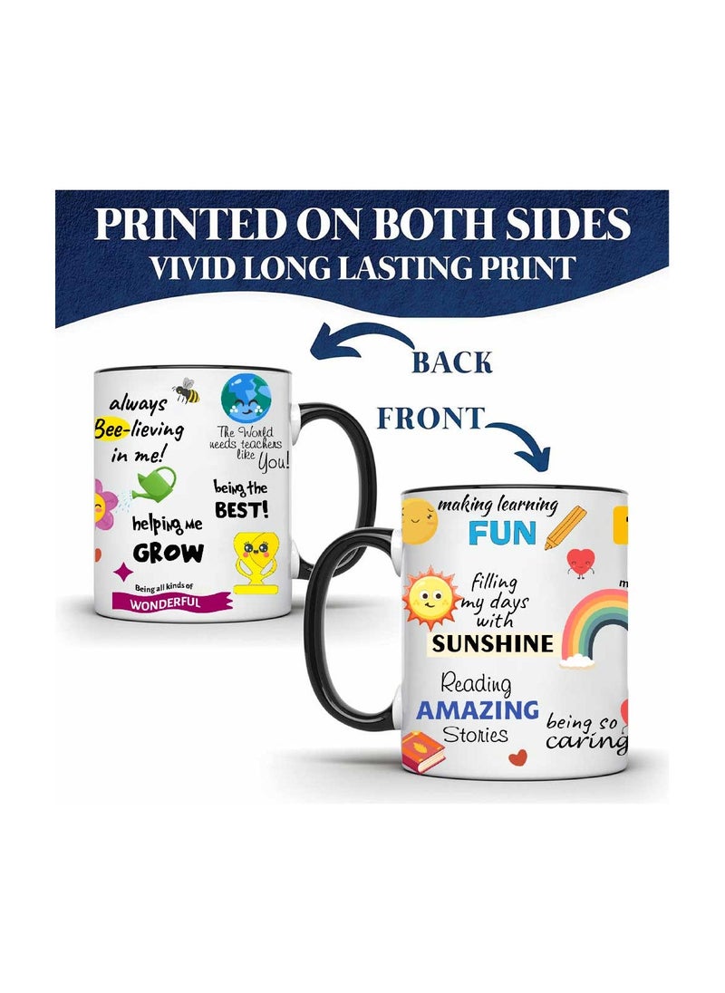 PRINTSHOP4ME Teacher's Day Black Ceramic Coffee Mug - Double-Sided Printed with Positive Quotes for Self-Care and Motivation - Gift for Teachers, Appreciation from Students and Parents  - Image 2