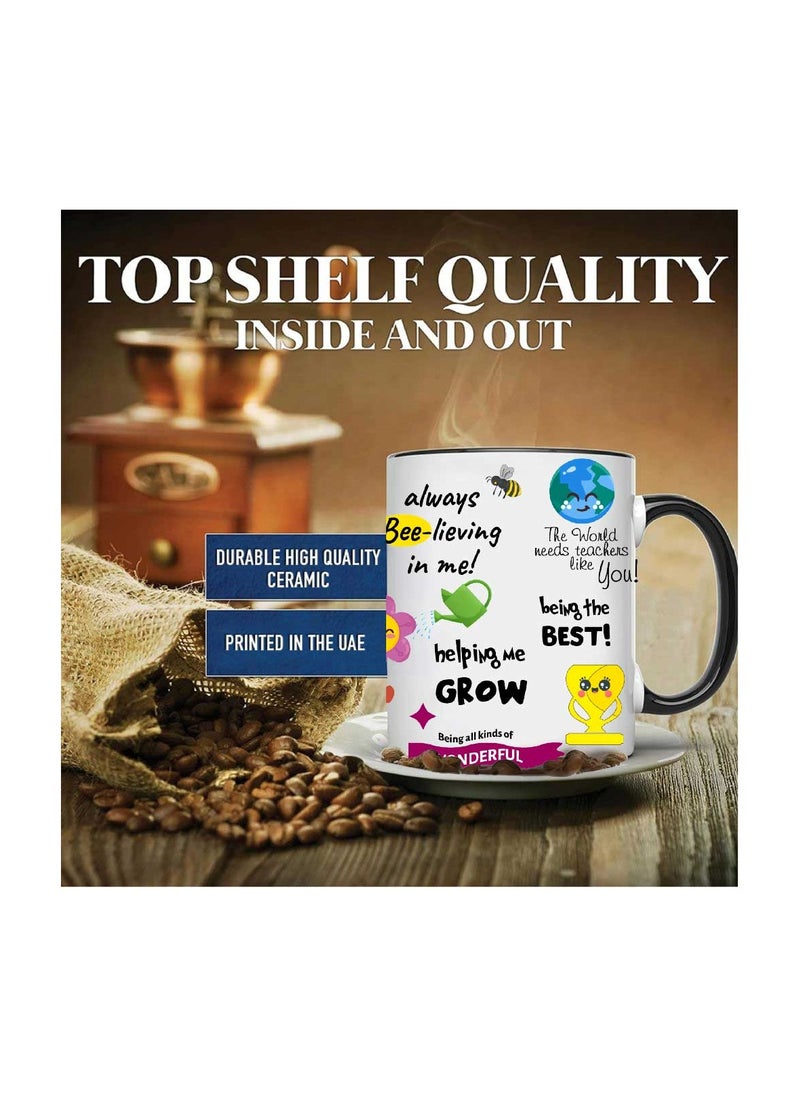 PRINTSHOP4ME Teacher's Day Black Ceramic Coffee Mug - Double-Sided Printed with Positive Quotes for Self-Care and Motivation - Gift for Teachers, Appreciation from Students and Parents  - Image 5