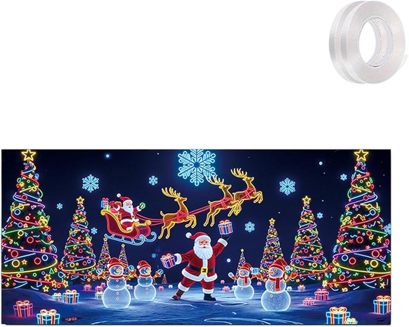 Style D UV Activated Glowing Christmas Garage Door Cover Banner Cartoon Santa Elf - Image 1