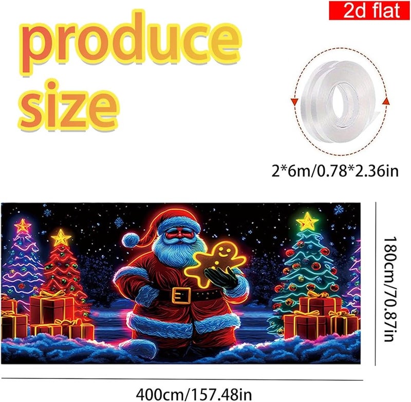 Style D UV Activated Glowing Christmas Garage Door Cover Banner Cartoon Santa Elf - Image 5