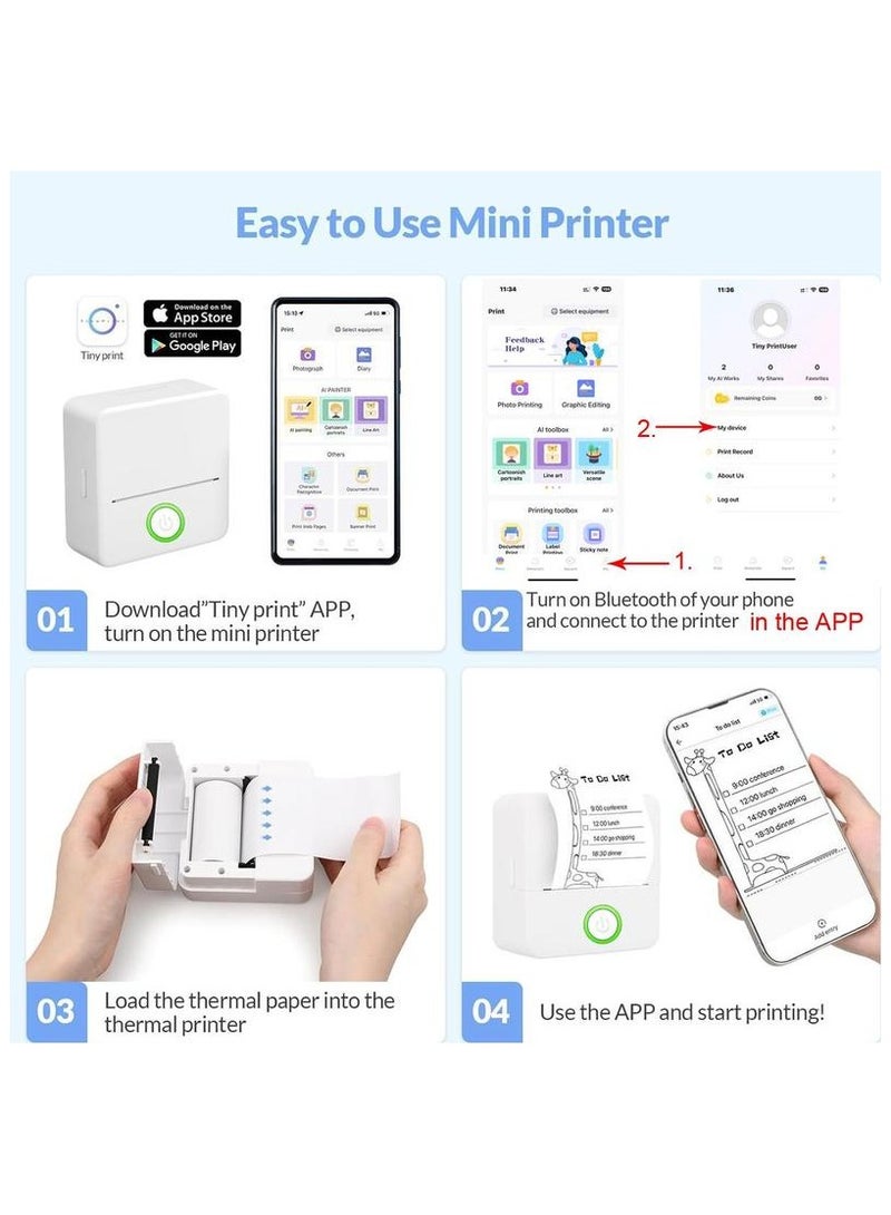 Mini Printer, Thermal Inkless Sticker Maker with 10 Rolls Printing Paper, Pocket Printpod for phone, Impresora Portátil for Notes, Flashcards, Journal, DIY  - Image 5