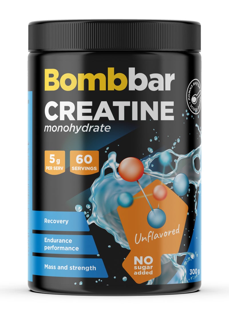 BOMBBAR Creatine Monohydrate Powder Dietary Supplement Unflavored No Sugar Added 300g  - Image 1