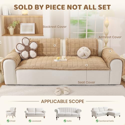 Royhom Couch Cover for Dogs Washable, Soft Thick Pet Couch Covers for Sofa, Pawcart Couch Protector Pet Friendly, Furniture Covers Dog Mat for Couches and Sofas (Khaki, 27.6 x 59 Inch) - Image 2
