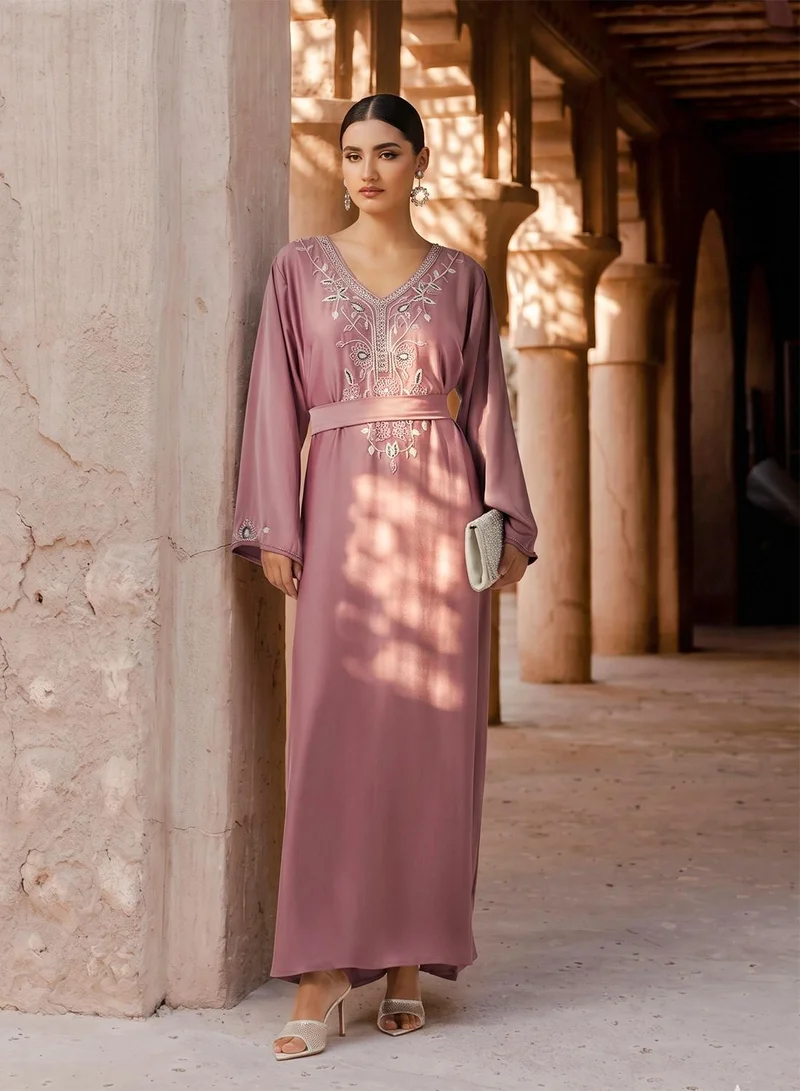 hayas closet Floral Beaded Embroidery Work At Front Section And Belt Jalabiya