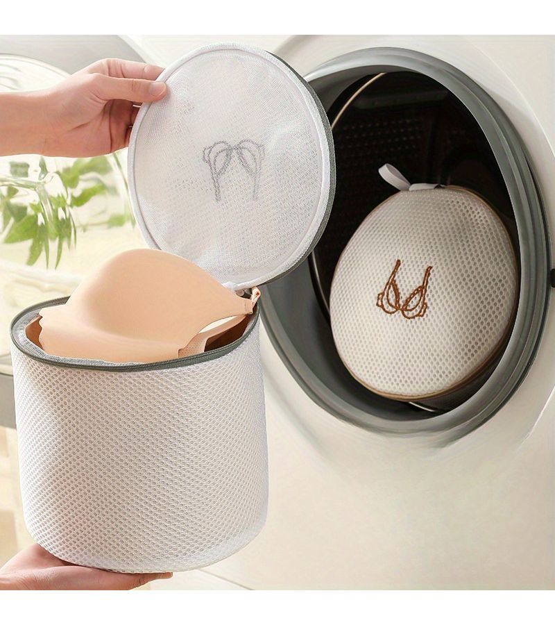 بني غامق، حقيبة غسيل سميكة معلبة مطرزة لحمالات الصدر، واقية من التشوه، 18×19 - Image 1