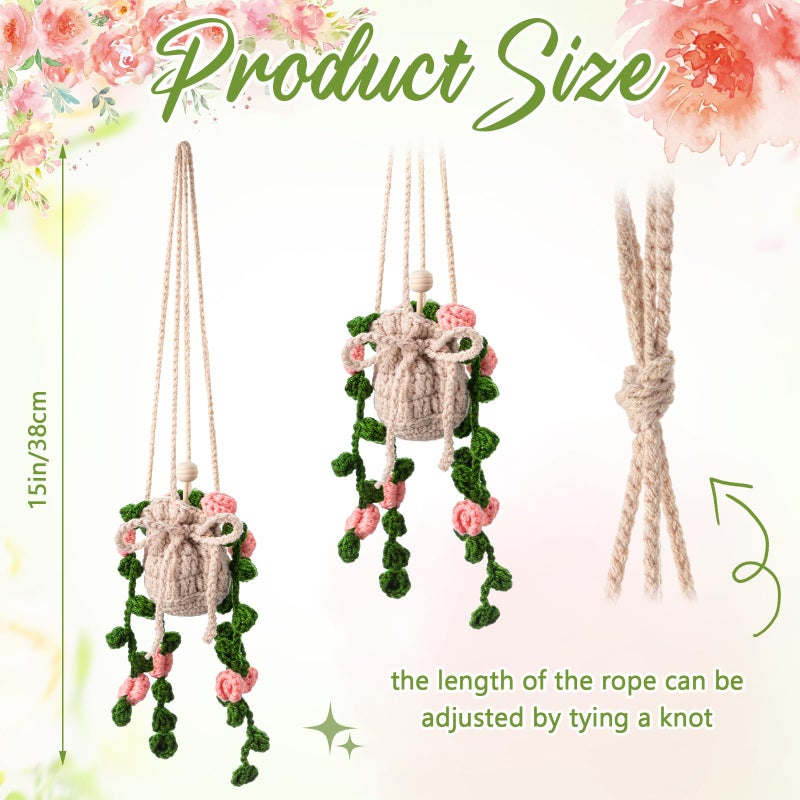 DaisyInner Cute Crochet Plant Car Freshener 12ml Empty Refillable Diffuser Bottle with Plants Hanging Accessories for Rearview Mirror Home Office Decor Women Mother's Day Gifts(Flower) - Image 2