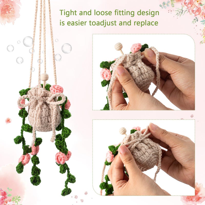 DaisyInner Cute Crochet Plant Car Freshener 12ml Empty Refillable Diffuser Bottle with Plants Hanging Accessories for Rearview Mirror Home Office Decor Women Mother's Day Gifts(Flower) - Image 5