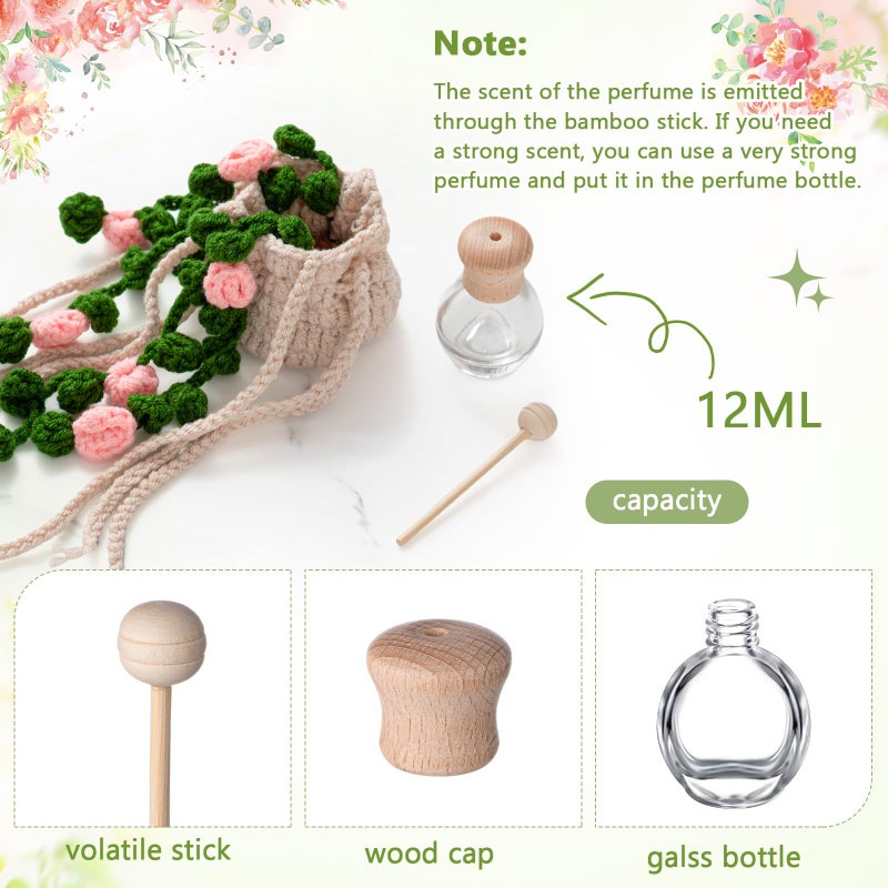 DaisyInner Cute Crochet Plant Car Freshener 12ml Empty Refillable Diffuser Bottle with Plants Hanging Accessories for Rearview Mirror Home Office Decor Women Mother's Day Gifts(Flower) - Image 3