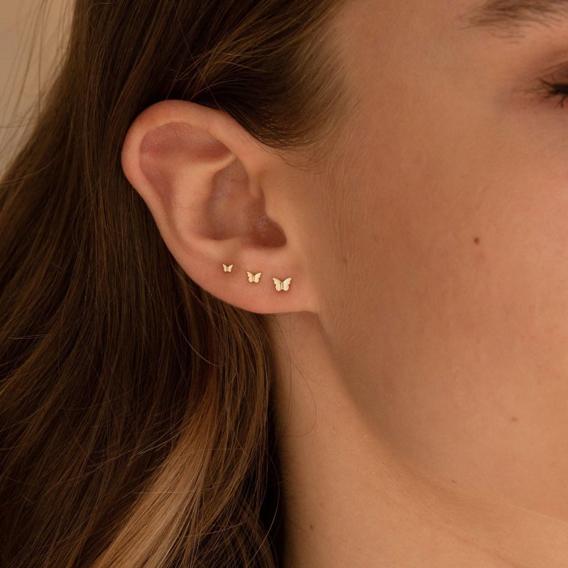 VRIUA Hypoallergenic Flat Back Earrings for Women - 14K Gold Plated Small Butterfly Flat Back Stud Earrings Cartilage Helix Piercing Jewelry - Image 5