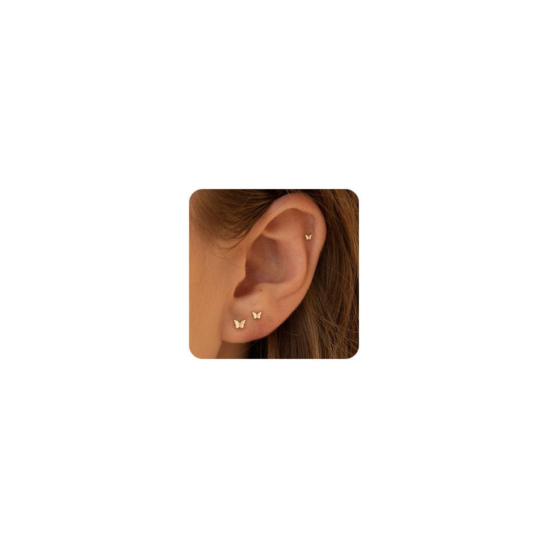 VRIUA Hypoallergenic Flat Back Earrings for Women - 14K Gold Plated Small Butterfly Flat Back Stud Earrings Cartilage Helix Piercing Jewelry - Image 1