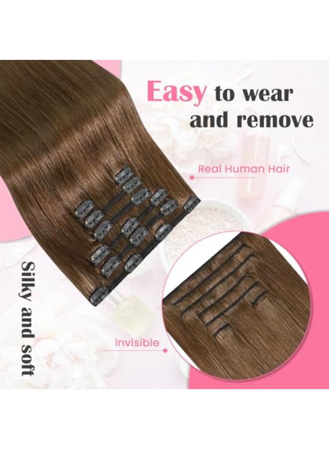 Aison Light Brown Hair Extensions Clip in Human Hair 12 Inch 70g 7pcs Remy Hair Silky Straight 16clips for Women 6 Chestnut Brown Hair Extensions - Image 3
